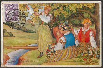 Latvia National Costumes Painting Work after S.Bergs 1928 stamped not posted #27