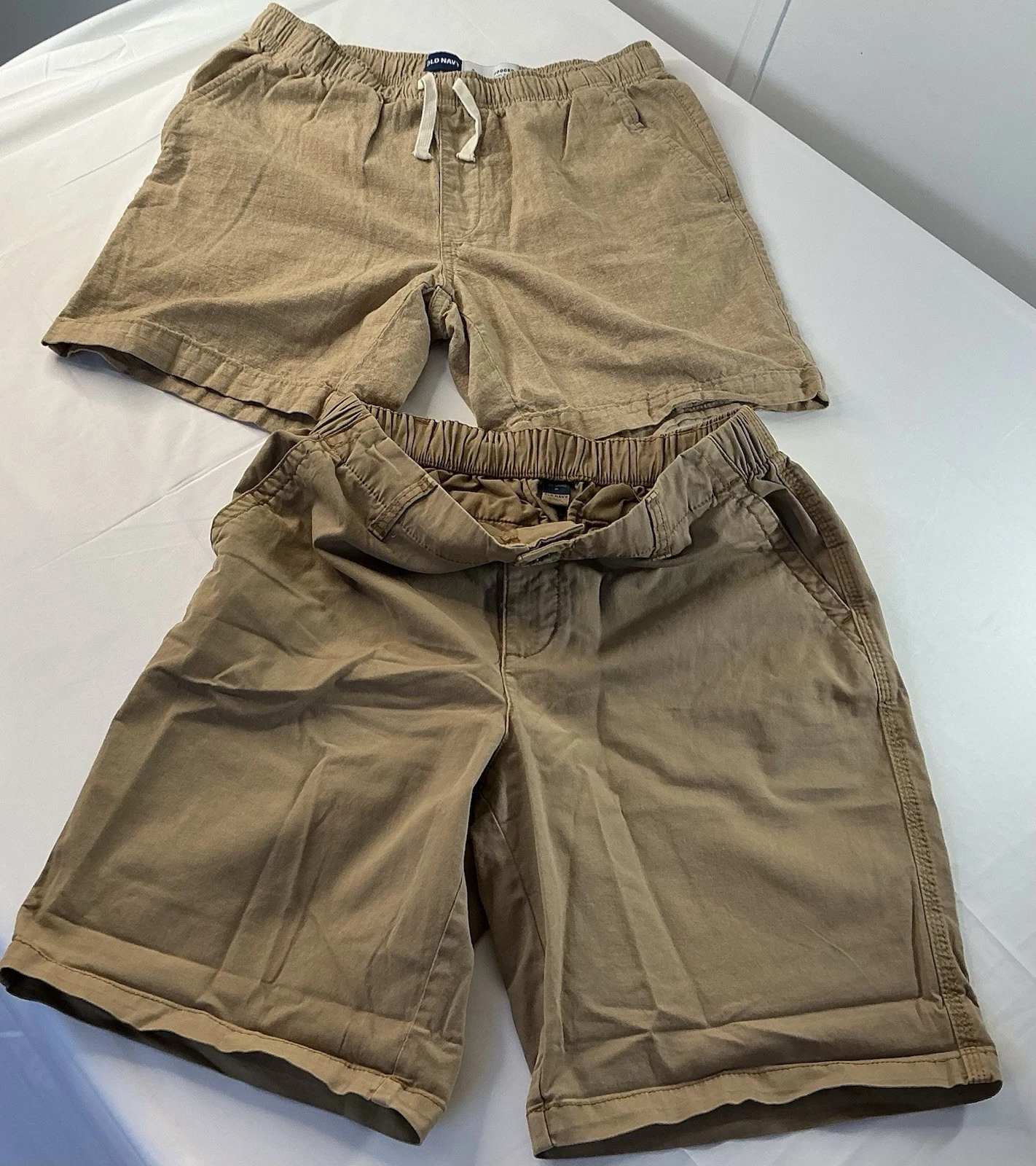 Old Navy Men's Chino Jogger Shorts Beige Cotton Linen Blend Drawstring S M