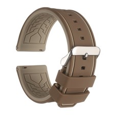 Silicone Watch Straps 24mm for Soft with Silver Buckle, Dark Brown