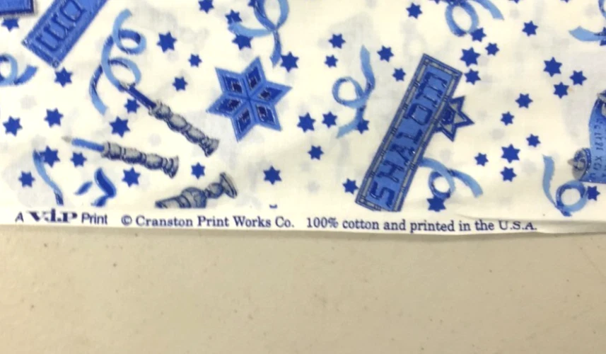 Tela SHALOM vintage Cranston Print Works blanco azul plata 100 % algodón 12 yardas Foto 2 de 4