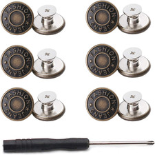 20Mm No Sewing Jeans Buttons Replacement Kit with Metal Base,12 Sets Nailess Rem