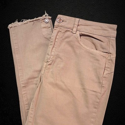 Liu Jo Damen Jeans IT 44 W30 Regular Fit Beige Y2K Straight Denim Fransen