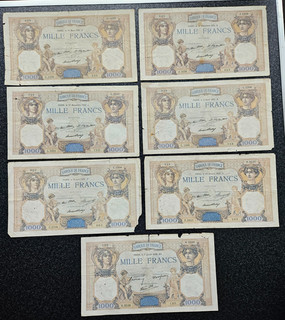 FRANCE FRANCIA FRENCH NOTES LOT DE 7 BILLETS DE 1000 FRANCS SABLE.REF:.