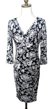 Lauren Ralph Lauren Women's Size 4 Faux Wrap Black White Floral Ruched Dress