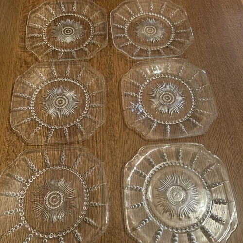 Lot Of 6 Vintage Federal Glass Columbia Pattern Bubble Glass Clear Plates 9”