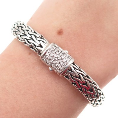 John Hardy 925 Sterling Silver 18K Gold Real Diamond Icon Bracelet 514 G2U