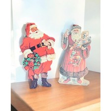 Set of Two Vintage Die-Cut Santa Claus Christmas Decorations - Made in the USA