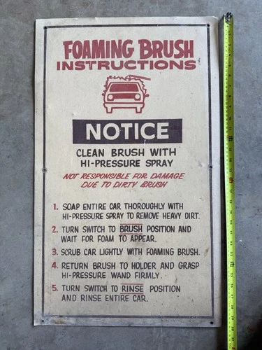 Original Vintage Car Wash Sign Metal Foaming Brush