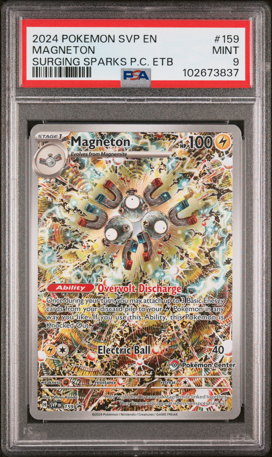 2024 POKEMON SURGING SPARKS POKEMON CENTER ETB PROMO SVP EN #159 MAGNETON PSA 9 - Main Image