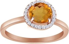 Simulated Birthstone  Cubic Zirconia Halo Ring 14K Rose Gold Plated Silver