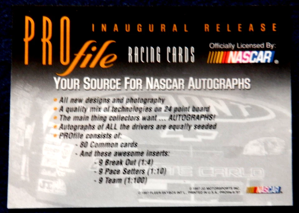 Jeff Gordon promo card, 1997 Skybox Nascar PROfile - Image 2 of 2