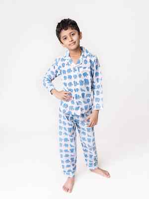 Diwali Festive Elephant Cotton Kid's Printed Unisex Pajama Night Suit Set 