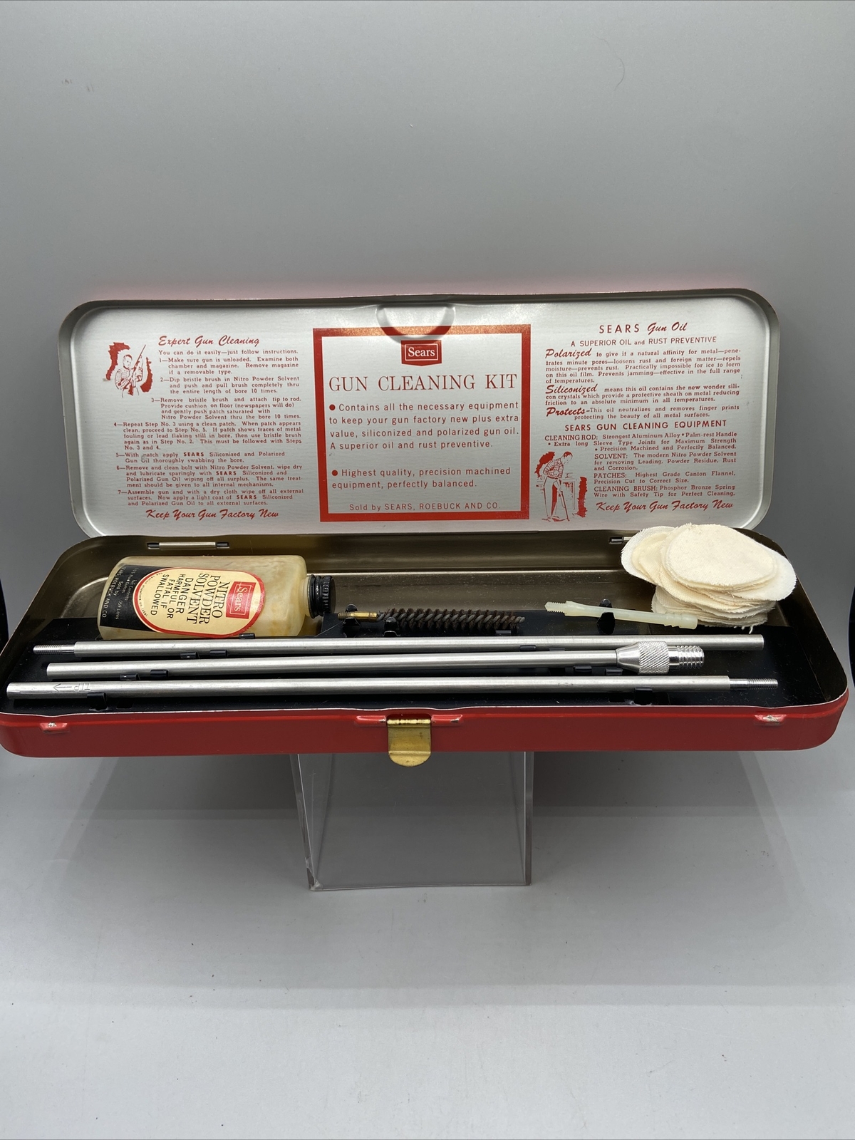 VINTAGE SEARS GUN CLEANING KIT NO. 20253 30 CAL. RED METAL CASE eBay