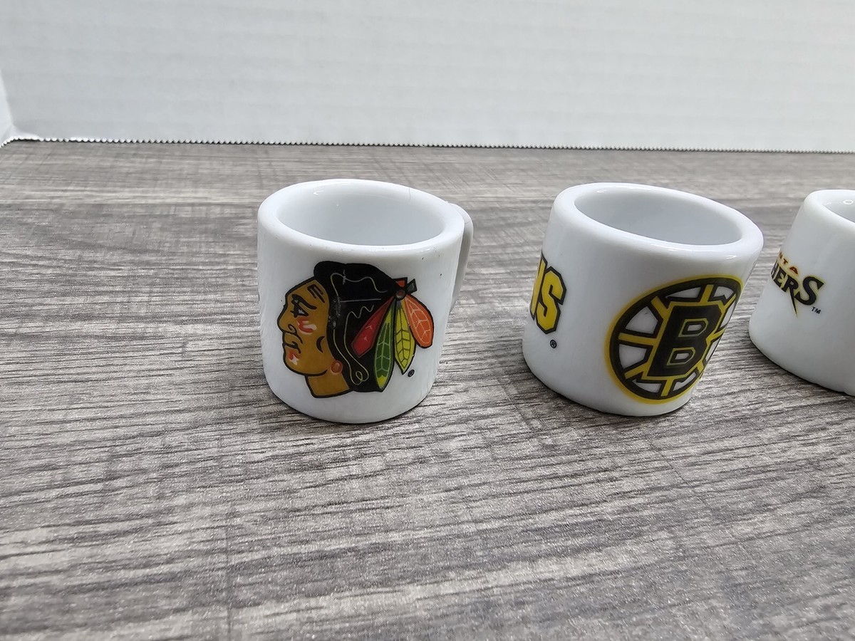 Lot of 7 Vintage 1990s NHL Team Logo Miniature Ceramic Coffee Cup Mug ~ Used
