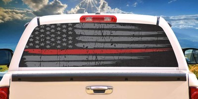 Thin Red Line Rear Window Graphic Truck View Thru Vinyl Decal HD Graphics Pro...
