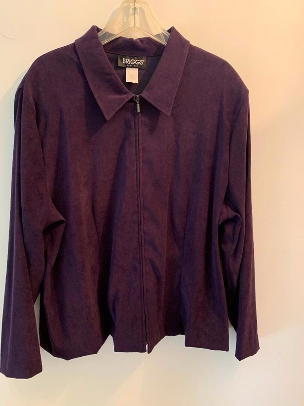 Briggs New York Womens Jacket 20W Purple Full Zip Faux Suede