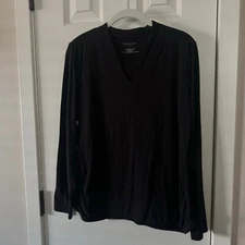 Talbots Womens Black V Neck Long Sleeved Blouse Size L Large