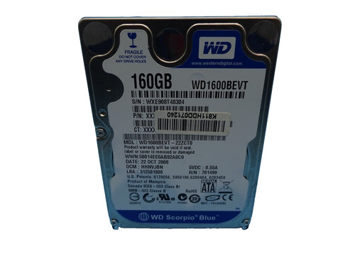 160 GB SATA WD WD1600BEVT-22ZCT0 S/N: WXE908T48304 2,5 ZOLL #NFP929