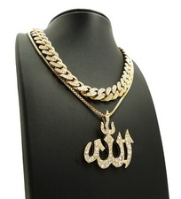 Hip Hop Iced Cuban Choker Chain  Muslim Allah Pendant w/ box chain necklace