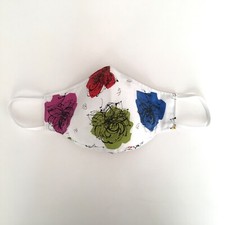 Handmade Adult Face Mask White Floral print nose wire chin piece lined cotton