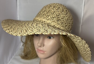 Flora Bella Raffia Sun Hat w/ Blue Agate Stone & Crocheted Straw Tan Wide Brim Flora Bella Hats | eBay main image 3