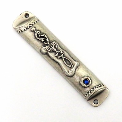 3.5'' Pewter Plated Grafted Messianic Seal Mezuzah Case