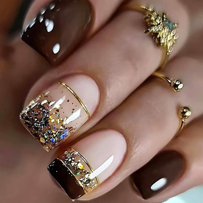 24 Pcs Kurze French Tip Kunstnägel, Press On Nails, Nägel zum Aufkleben, Fake Na