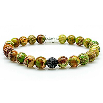 Jasper 925 Sterling Silver Bracelet Bracelet Beaded Bracelet Beads CZ Green 8mm