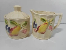 TILSO 25/9 JAPAN Fruit Motif Cream Sugar & Lid Cream Color Pears Plums Cherries 