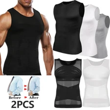 2 Pack Men Body Shaper Slimming Tummy Vest Compression Shirts Tank Top Shapewear