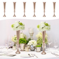 6 Pack Gold Electroplated Iron Trumpet Vases, Decorative Flower Ball Holders
