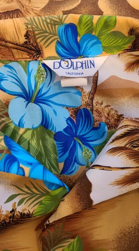 Vintage Dolphin California Men's Aloha Hawaiian Luau Button-up Shirt Surfers  - Picture 5 of 5