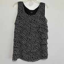 Nue Options Black with White Polka Dots Layered Ruffle Tank Top Size L