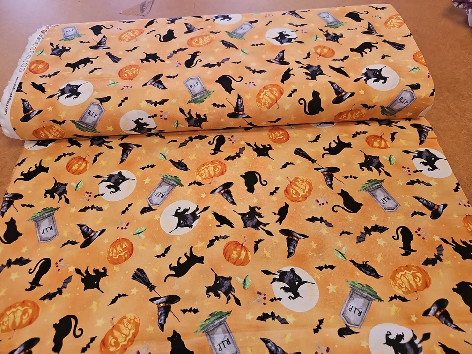 Happy Haunting  Halloween Cotton Fabric Hoffman Ghosts Pumpkins By the Yard - Image 2 of 3
