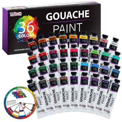 U.S. Art Supply 36 Color Set Gouche Paint in Large 18ml Tubes Color Mixing Wheel