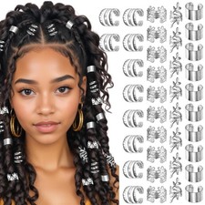 Silver Hair Cuffs for Braids, 40Pcs Silver Hair Ring Jewelry for Braids, Meta...