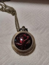 Vintage Style Rose Pocket Watch Necklace Pendant R6 