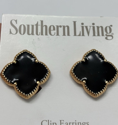 Southern Living Black Clover Gold Tone Clip-On Stud Earrings 1 in Lobe