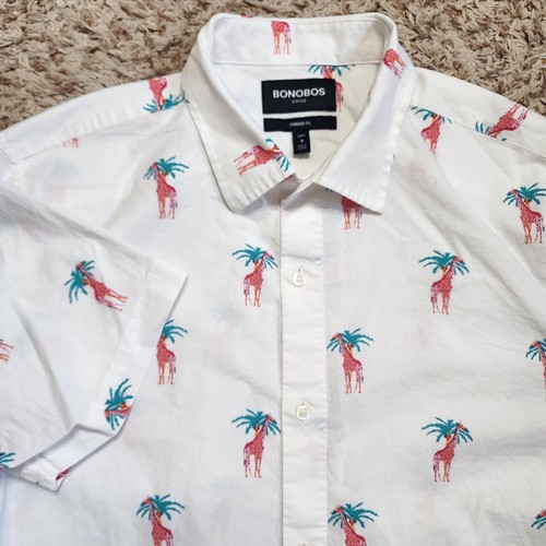 Bonobos Stretch Standard Fit Men Sz Long M Giraffe Palm Tree Short Sleeve Button