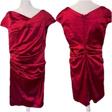 Talbot Runhof Dress Gathered Scarlet Satin Roya1 Cocktail Holiday Dress 16 NWT