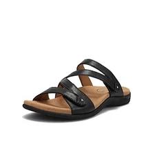 Double U Premium Leather Women's Sandal - Stylish Adjustable Strap 7 Black