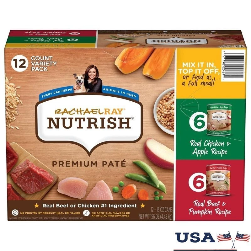 Wet Dog Food Variety Pack 12 Cans Chicken Beef Real Ingredients Nutrients New