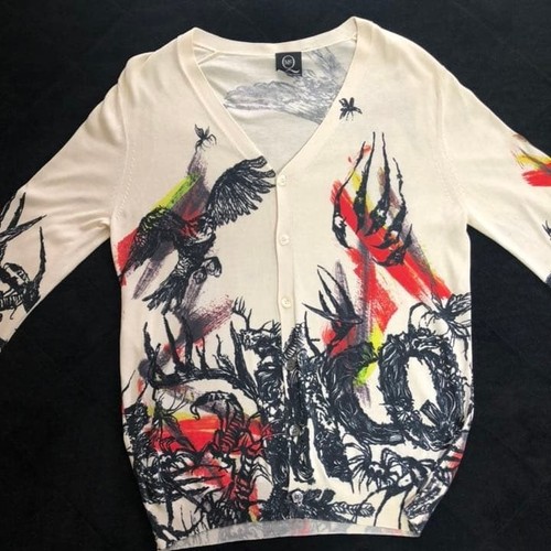 Alexander McQueen, Alexander McQueen Birds Graphic Cardigan Men M White 2000s Vintage