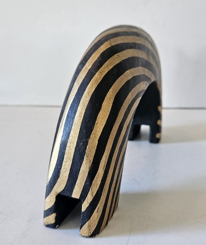 Carved Wood Cat Laurel Burch Style Hand Painted Cat Sculpture. Black & Gold. VTG - Picture 3 of 10