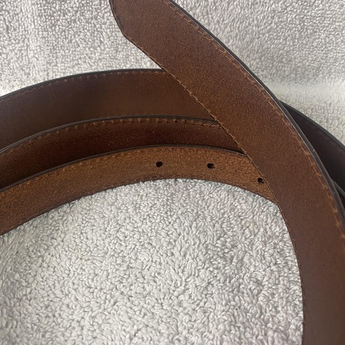 American Bison Belt Mens 50 Brown Genuine Leather Contrast Stitch Snap Buckle - Picture 3 of 13