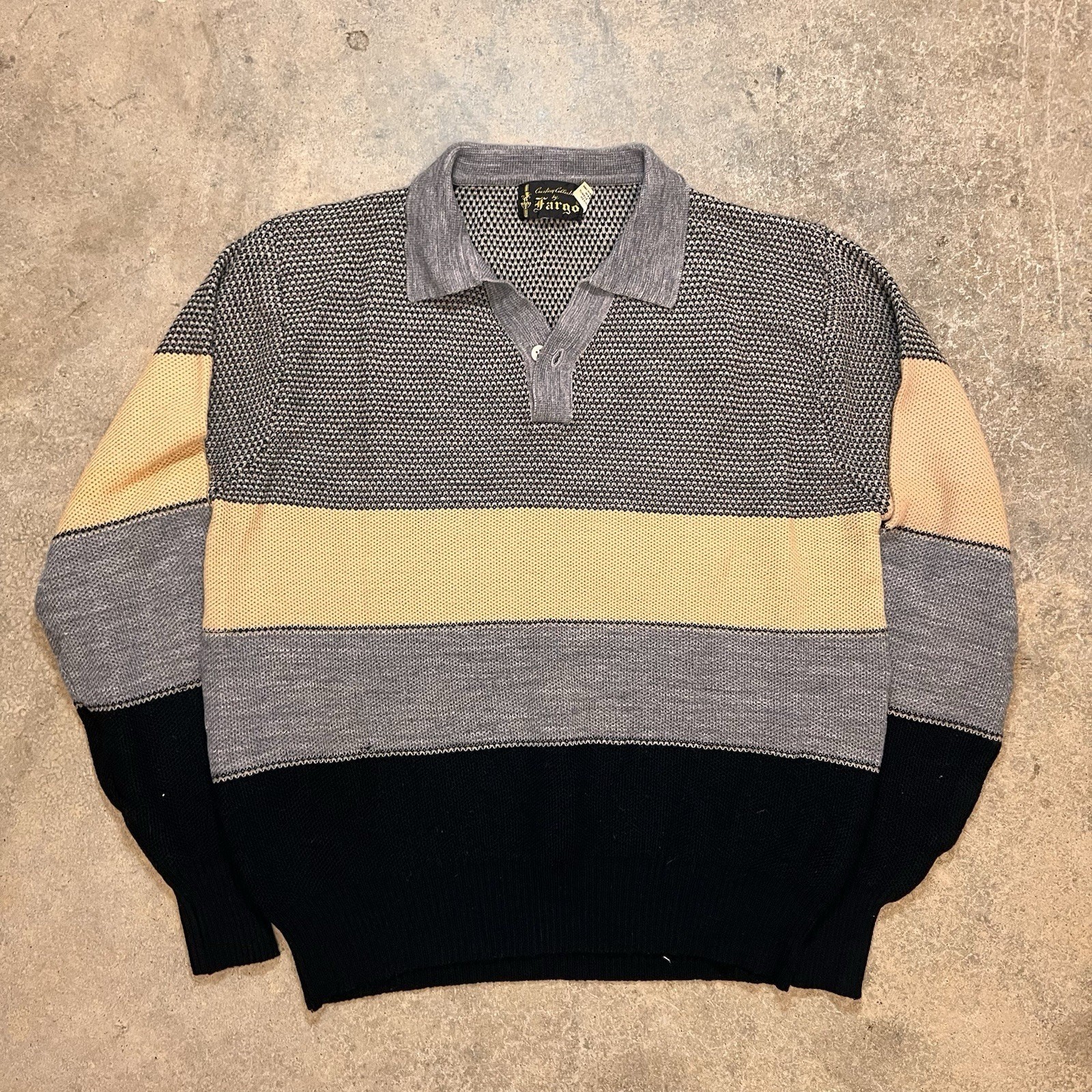 Fargo Custom Collection Vintage Knit Long Sleeve Polo Size Medium