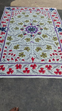Handmade Suzani Embroidered Cotton Throw Floral Bedspread Wall Hanging Boho Rug