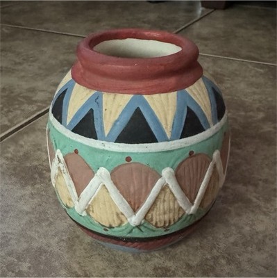 Hand Painted Geometric Multicolor Ceramic Pottery Decorative Vase