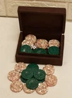 Handmade Mother of Pearl & Malachite 30 Backgammon Chips checkers Pieces