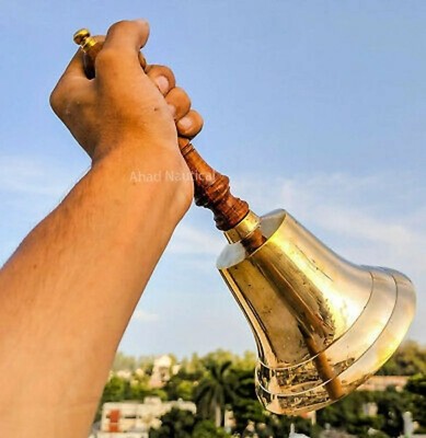 Antique Large Brass and Wood School Bell / 11 Inch Vintage Hand Bell